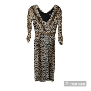 Tadashi Collection Mesh Cheetah Print Dress Womens S‎ Twist Front Classic Formal